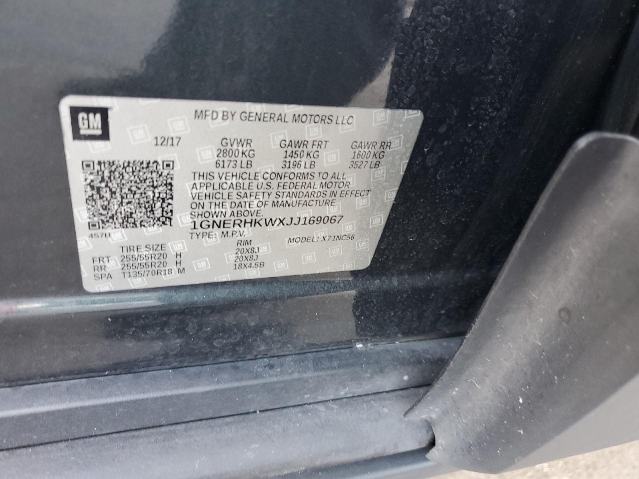 2018 Chevrolet Traverse Lt VIN: 1GNERHKWXJJ169067 Lot: 69813785