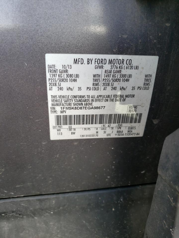 2014 Ford Explorer Xlt VIN: 1FM5K8D87EGA98677 Lot: 70352485