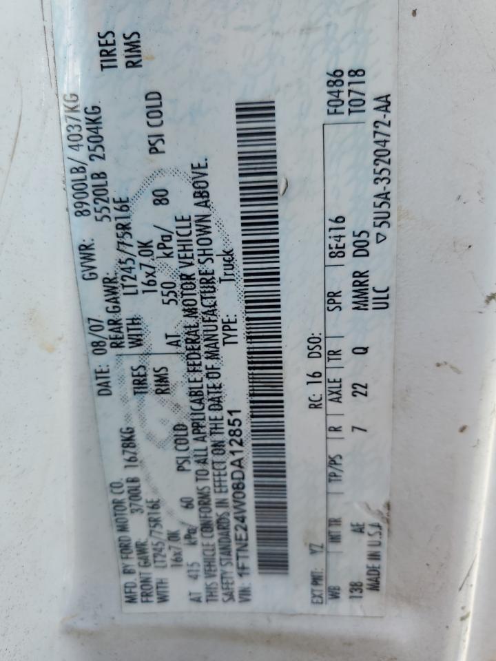 2008 Ford Econoline E250 Van VIN: 1FTNE24W08DA12851 Lot: 69025135