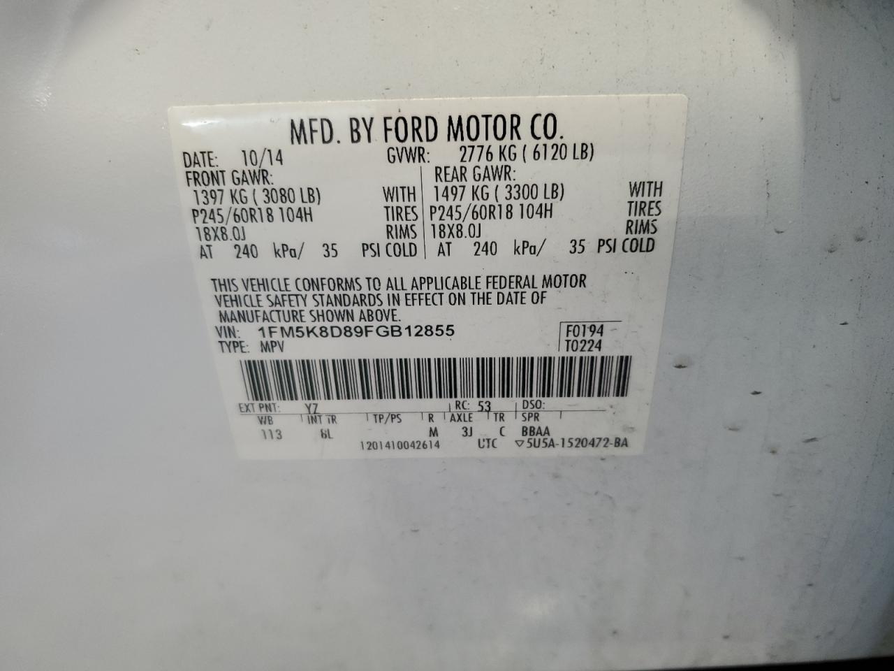 2015 Ford Explorer Xlt VIN: 1FM5K8D89FGB12855 Lot: 85593265