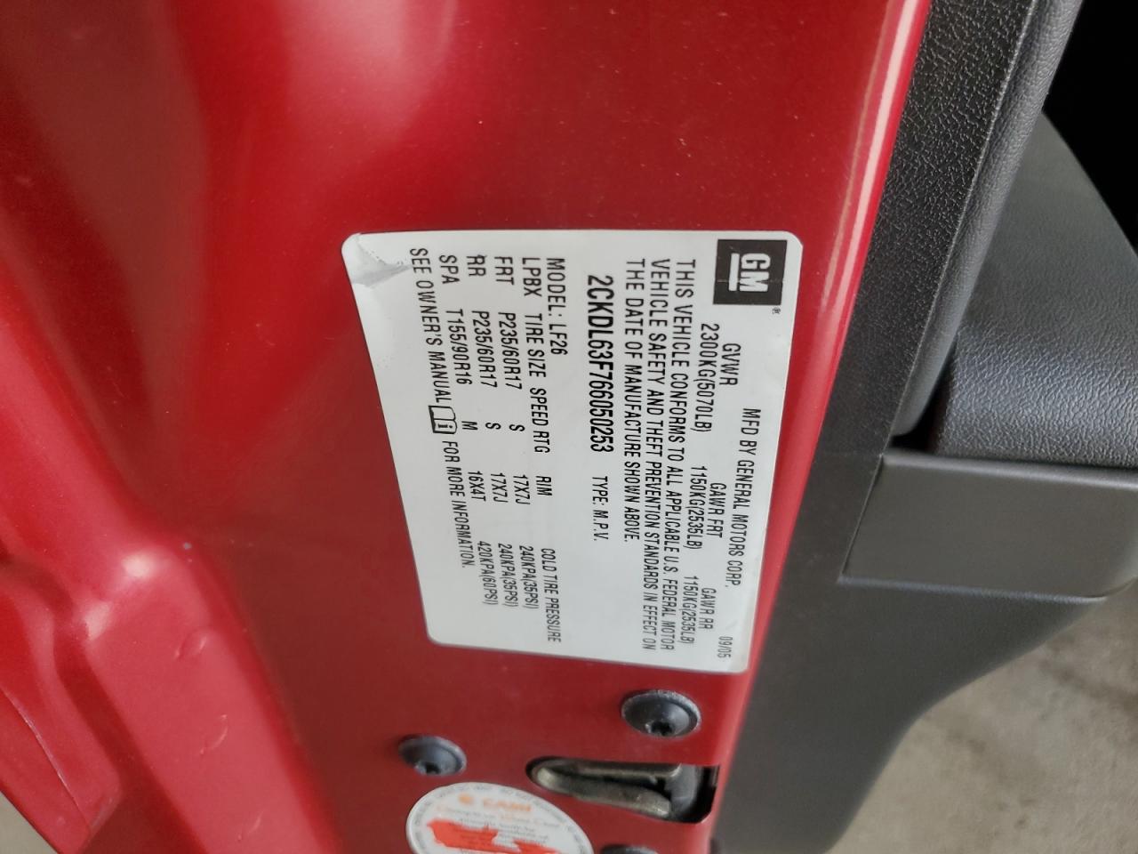 2025 Pontiac Torrent VIN: 2CKDL63F766050253 Lot: 70055945