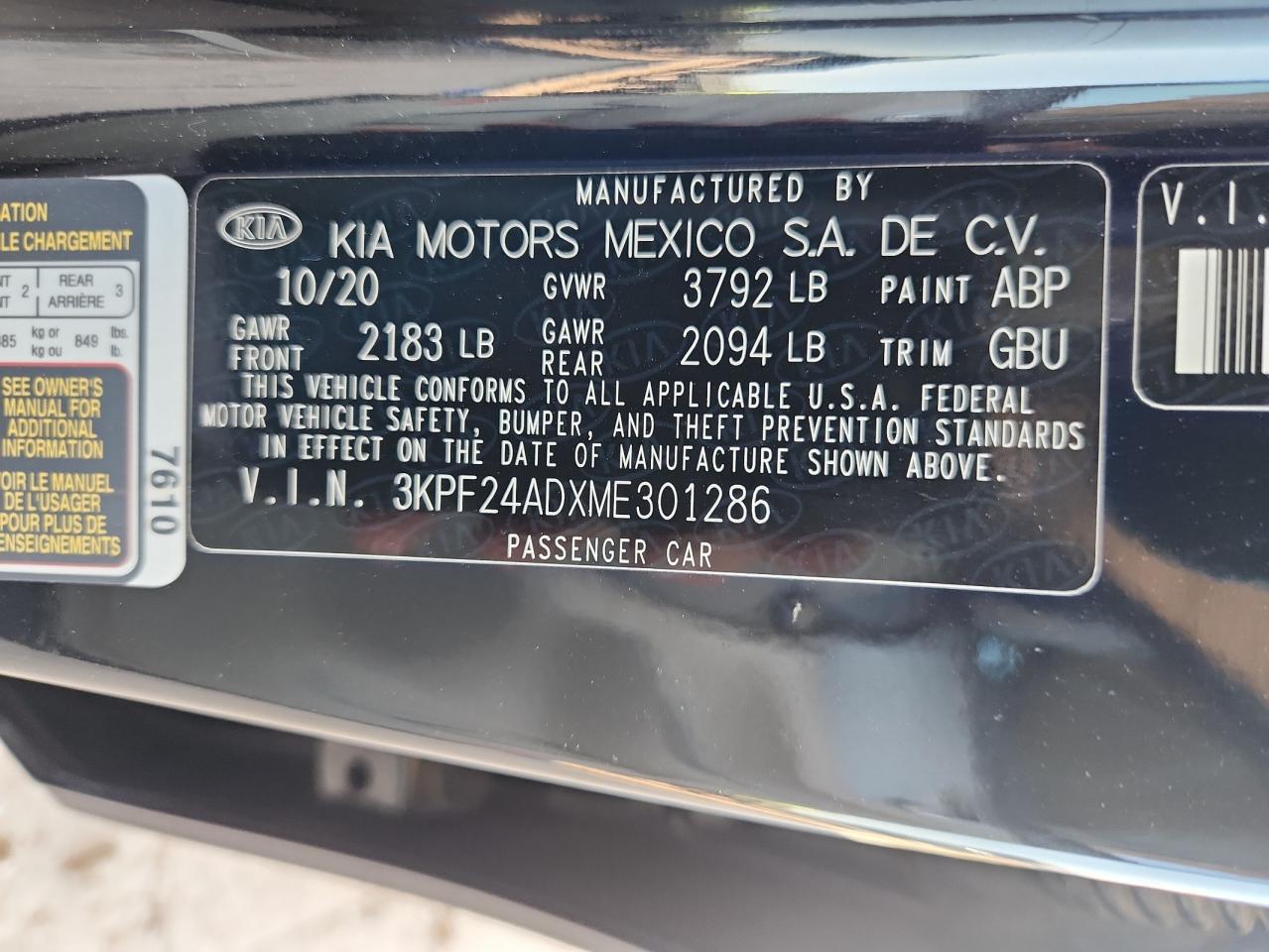 2021 Kia Forte Fe VIN: 3KPF24ADXME301286 Lot: 68630695