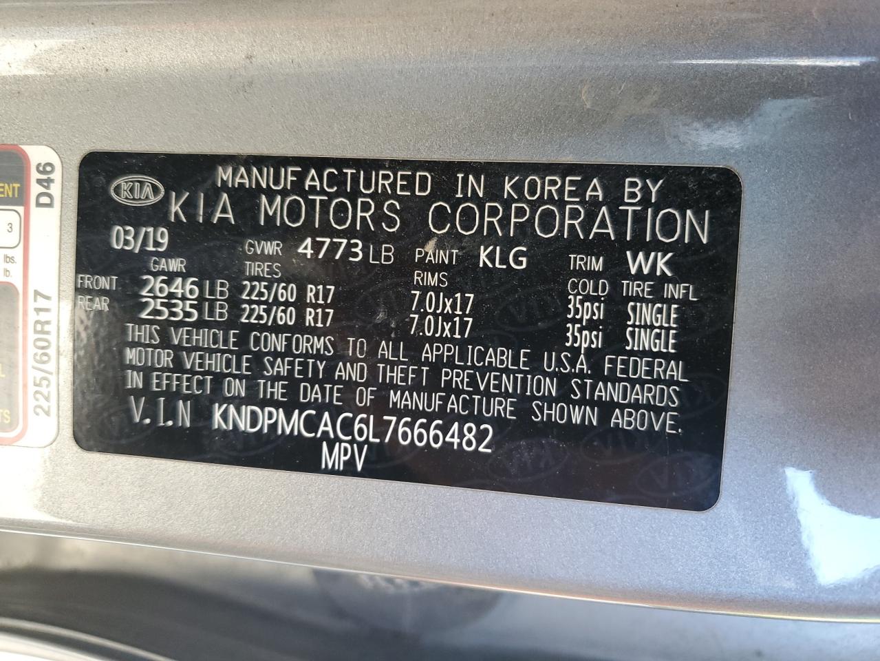 2020 Kia Sportage Lx VIN: KNDPMCAC6L7666482 Lot: 68774775