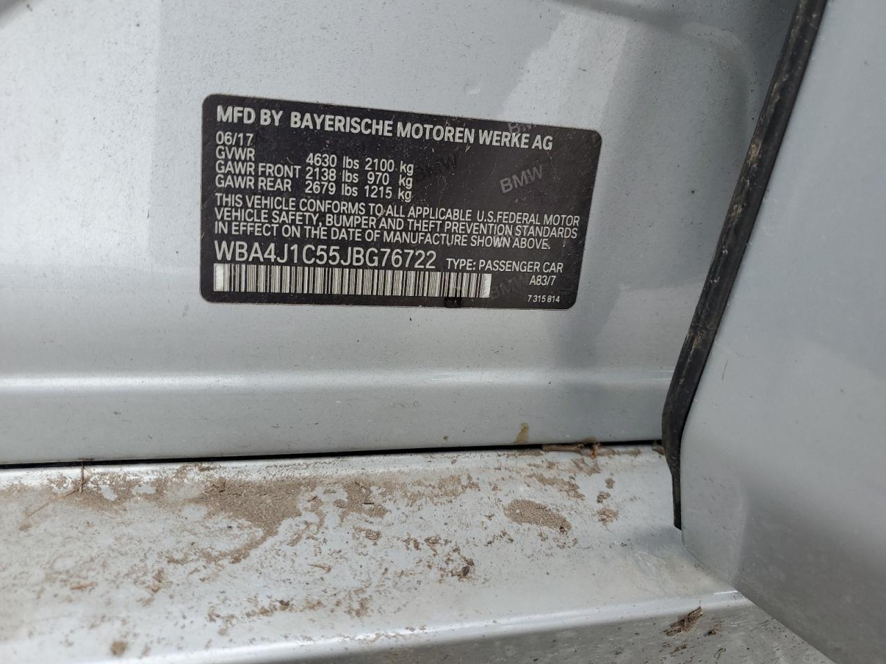 2018 BMW 430I Gran Coupe VIN: WBA4J1C55JBG76722 Lot: 68438085