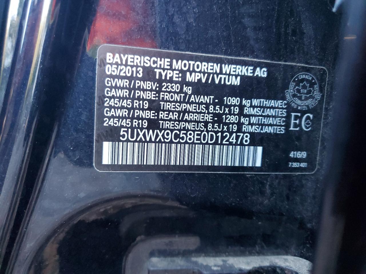 2014 BMW X3 xDrive28I VIN: 5UXWX9C58E0D12478 Lot: 70997665