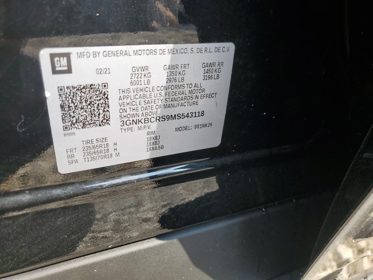 2021 Chevrolet Blazer 2Lt VIN: 3GNKBCRS9MS543118 Lot: 68590895