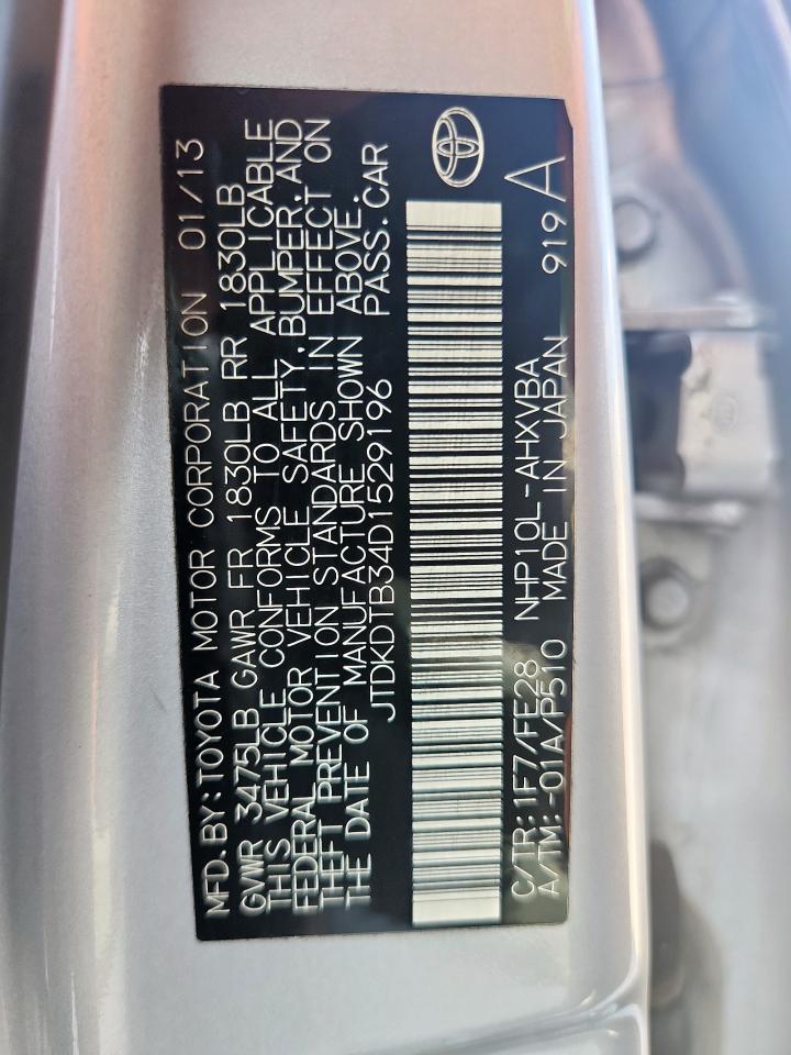 2013 Toyota Prius C VIN: JTDKDTB34D1529196 Lot: 70030035