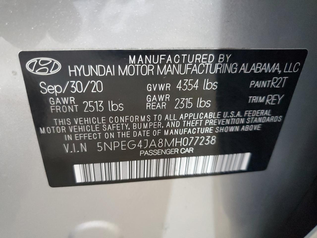 2021 Hyundai Sonata Se VIN: 5NPEG4JA8MH077238 Lot: 68940905
