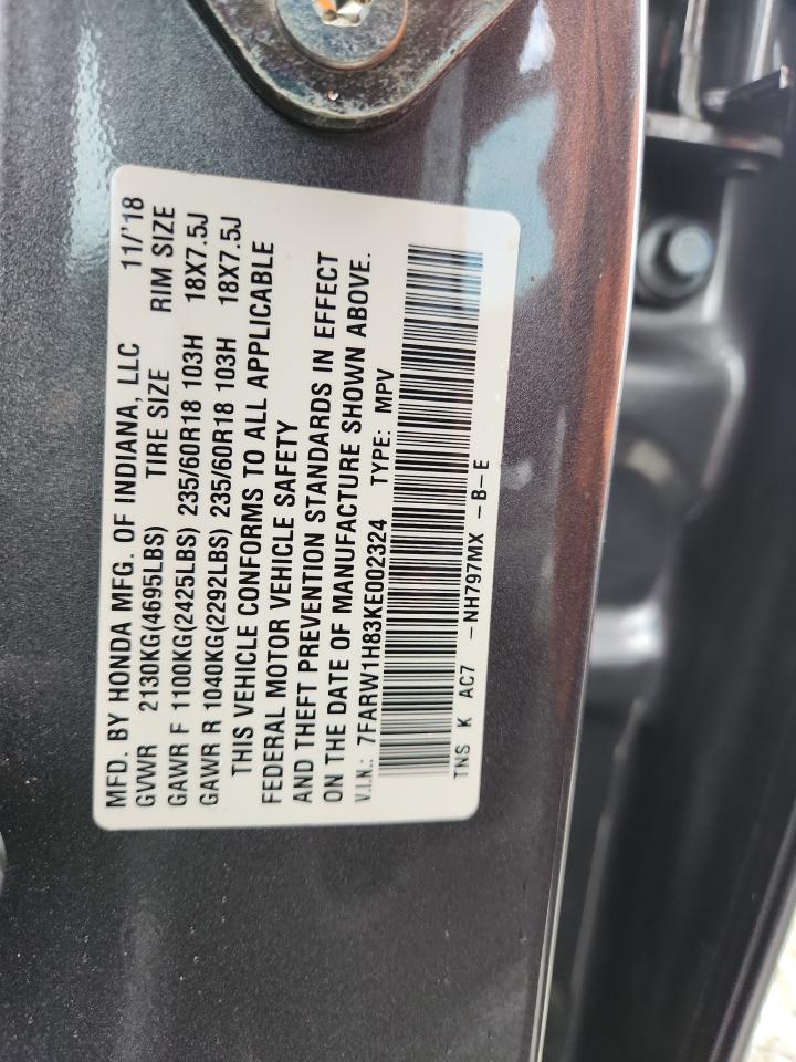 2019 Honda Cr-V Exl VIN: 7FARW1H83KE002324 Lot: 69851465