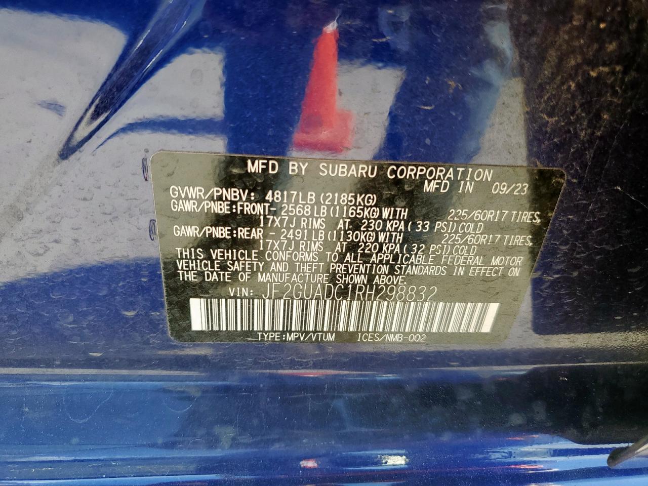 2024 Subaru Crosstrek Premium VIN: JF2GUADC1RH298832 Lot: 70828585