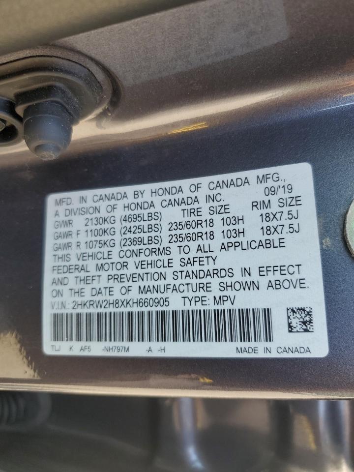 2019 Honda Cr-V Exl VIN: 2HKRW2H8XKH660905 Lot: 69726315
