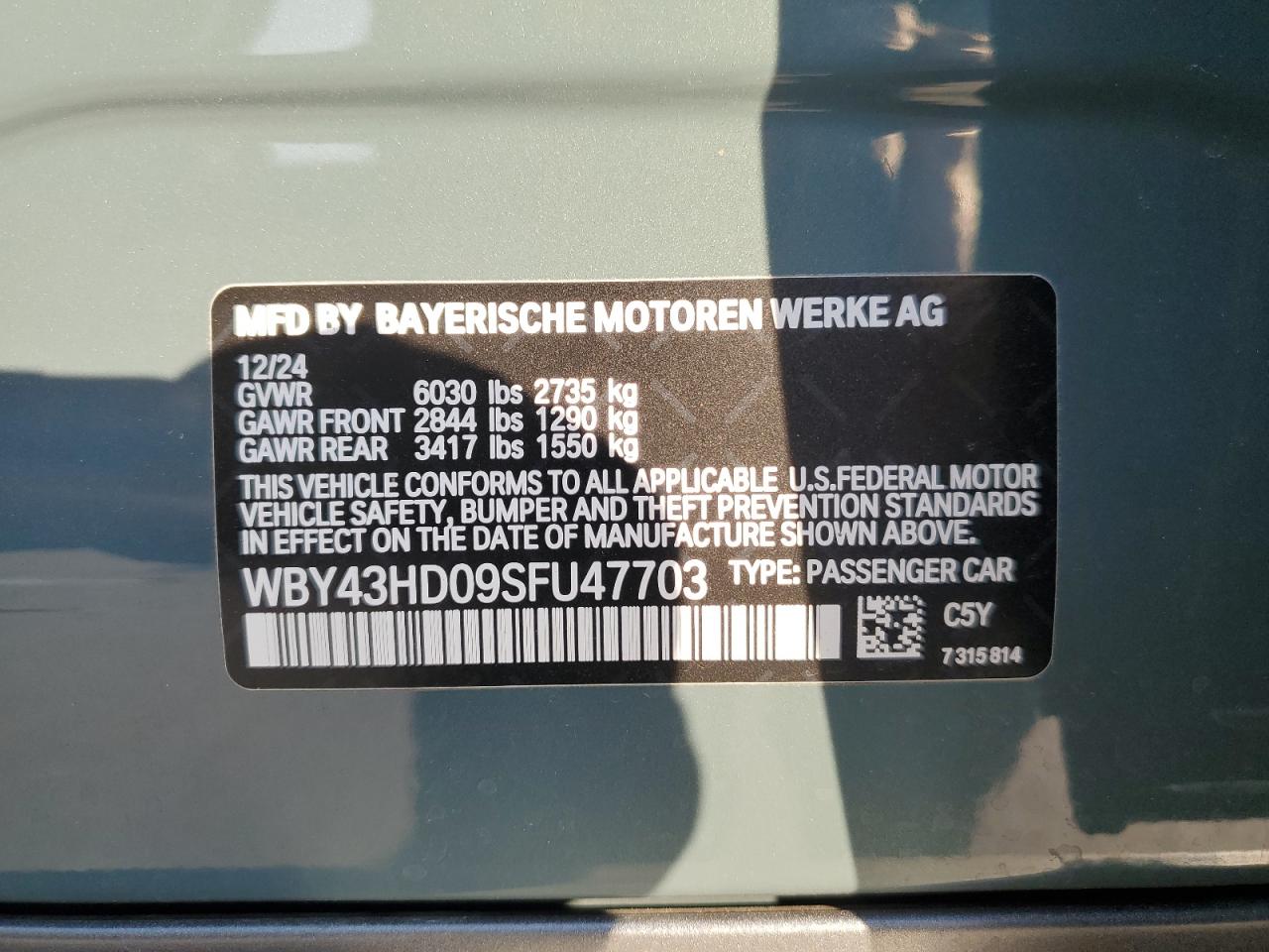 2025 BMW I4 xDrive 40 VIN: WBY43HD09SFU47703 Lot: 68776545