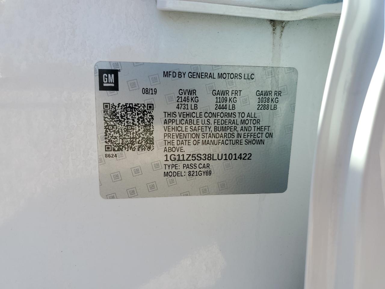 2020 Chevrolet Impala Lt VIN: 1G11Z5S38LU101422 Lot: 69375065