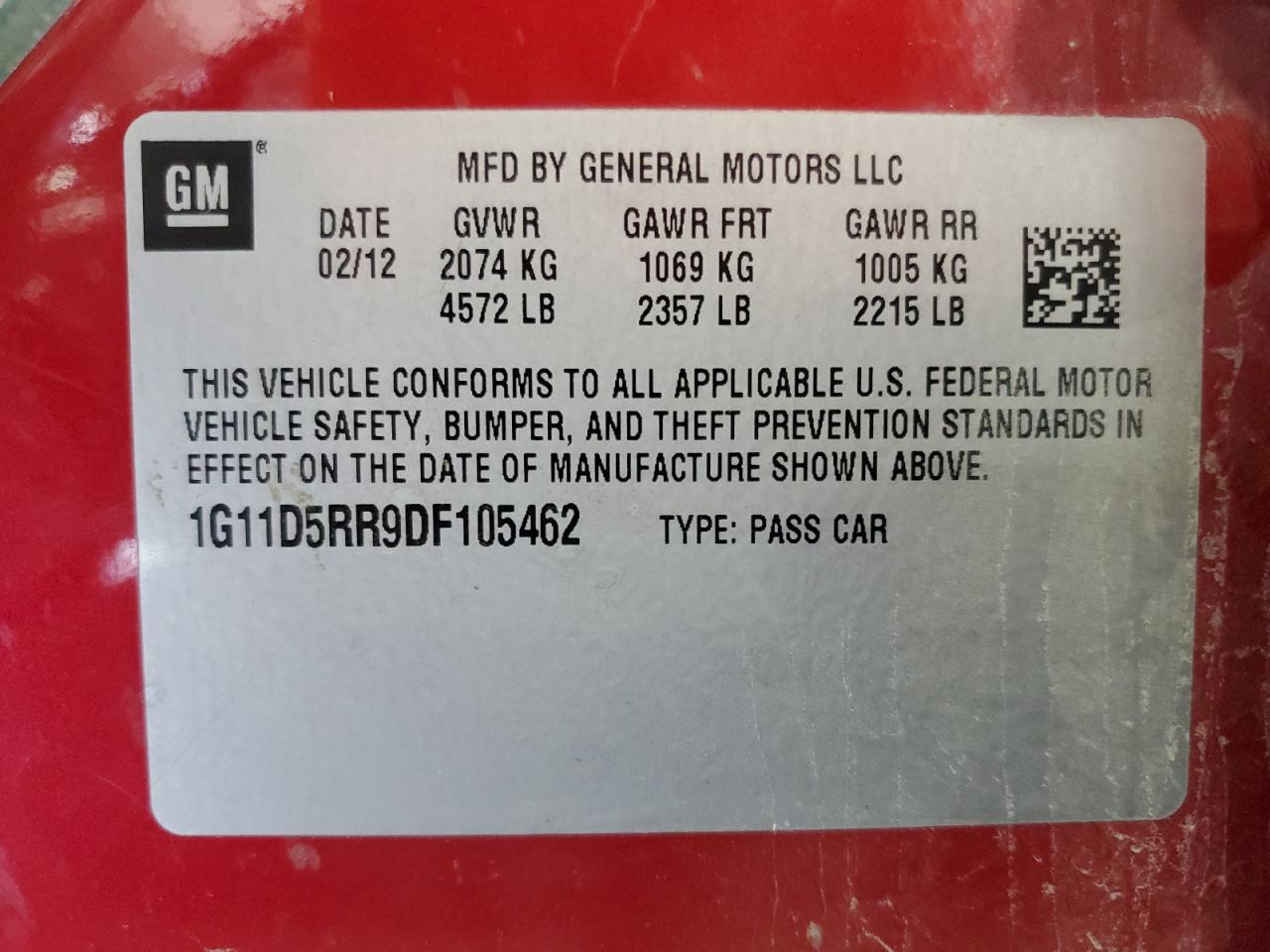 2013 Chevrolet Malibu 1Lt VIN: 1G11D5RR9DF105462 Lot: 69132145