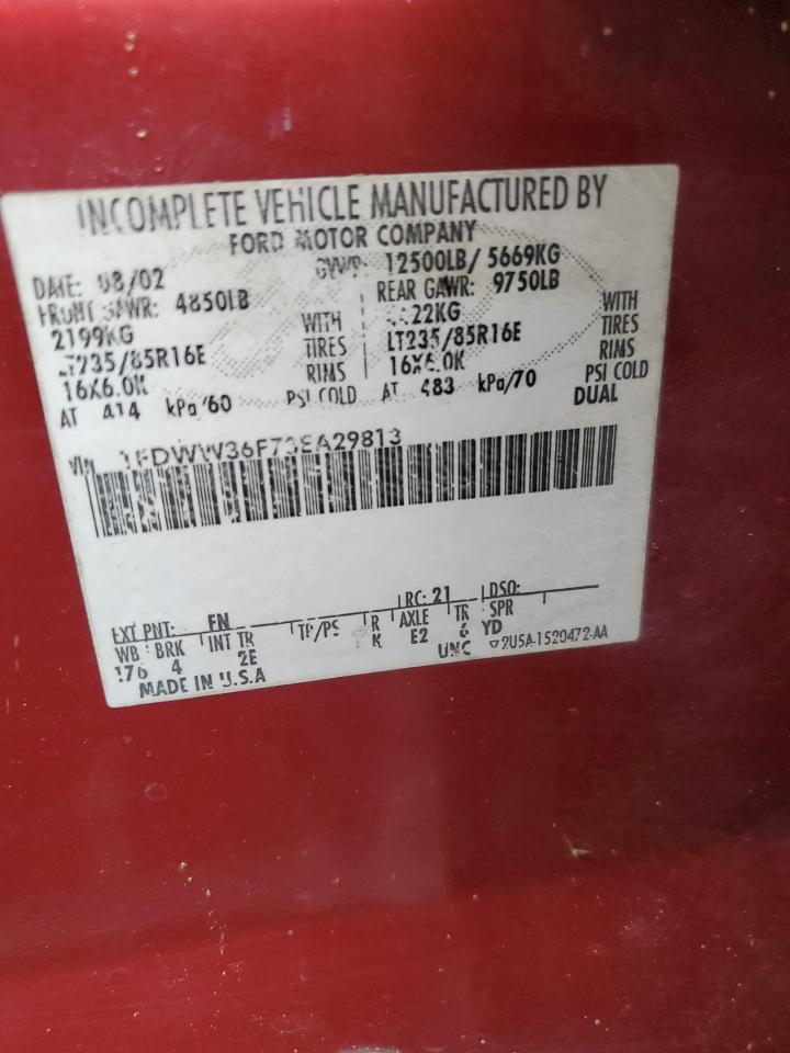 2003 Ford F350 Super Duty VIN: 1FDWW36F73EA29813 Lot: 67543485