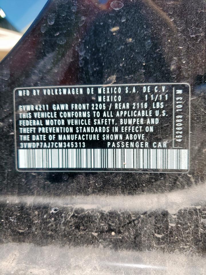 2012 Volkswagen Jetta Se VIN: 3VWDP7AJ7CM345313 Lot: 69254135