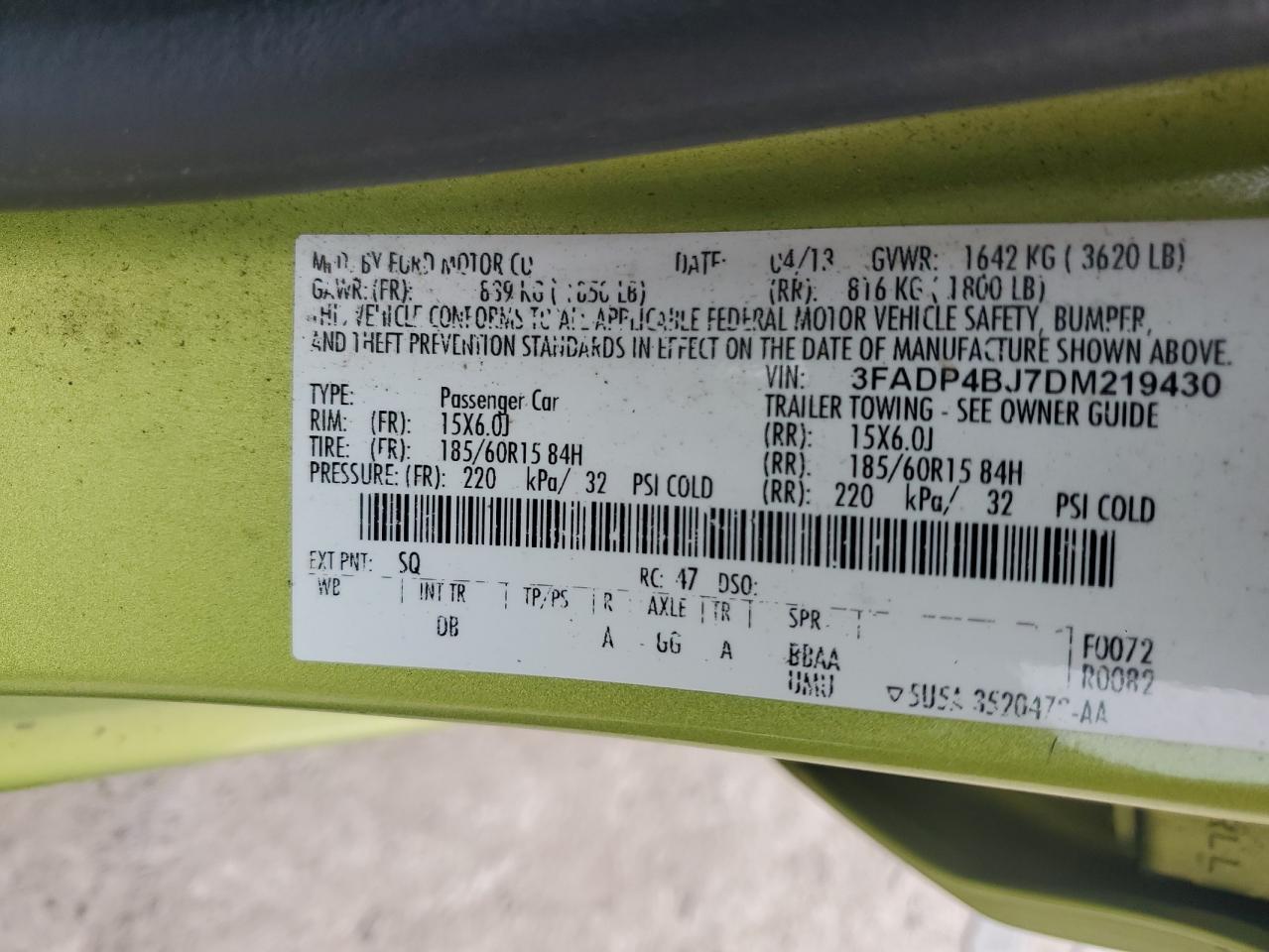 2013 Ford Fiesta Se VIN: 3FADP4BJ7DM219430 Lot: 69690005