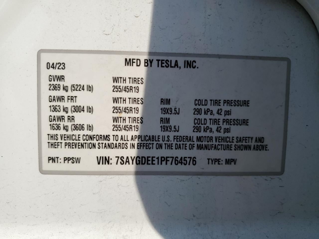 2023 Tesla Model Y VIN: 7SAYGDEE1PF764576 Lot: 67882145