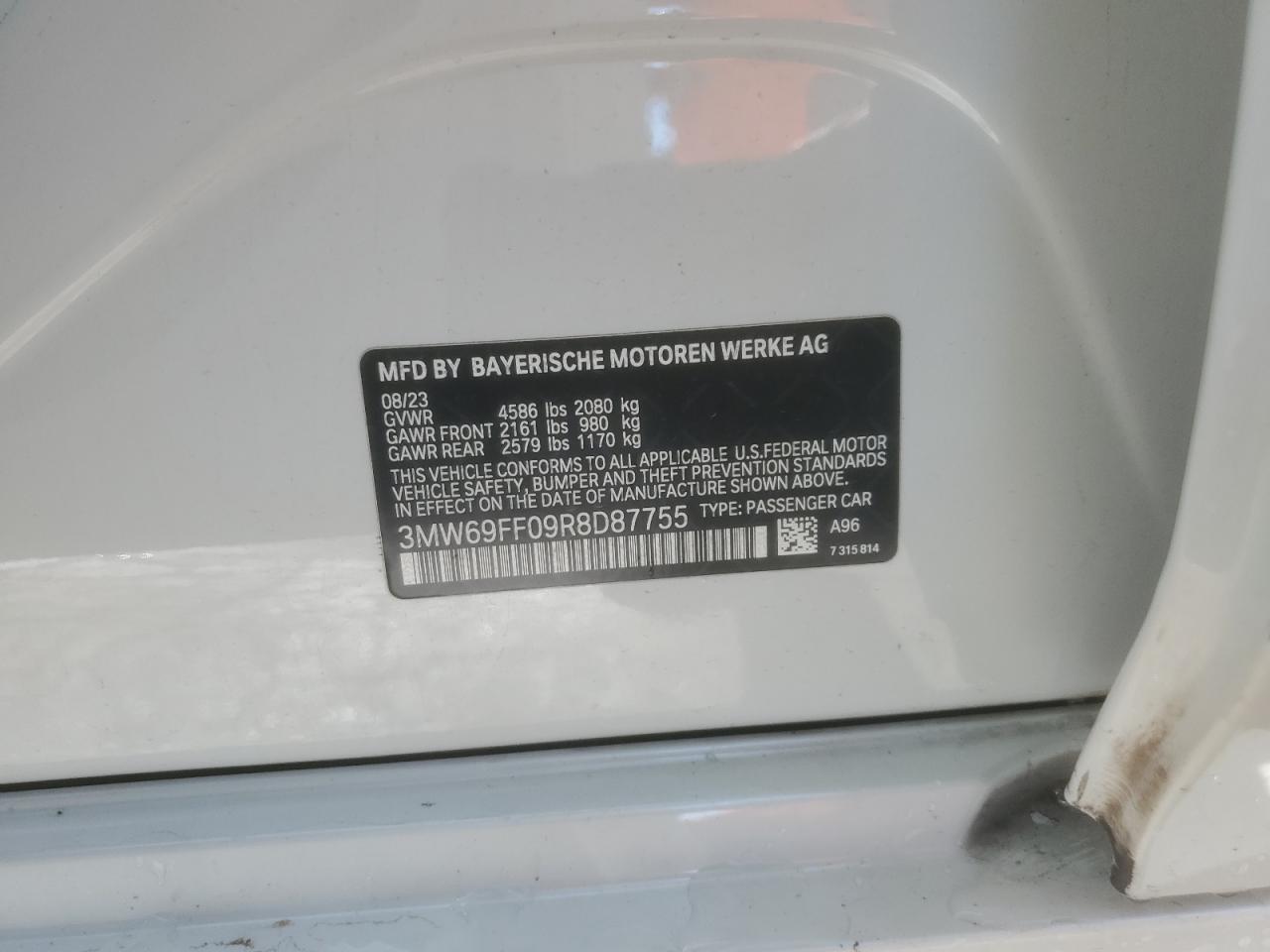 2024 BMW 330I VIN: 3MW69FF09R8D87755 Lot: 69688785