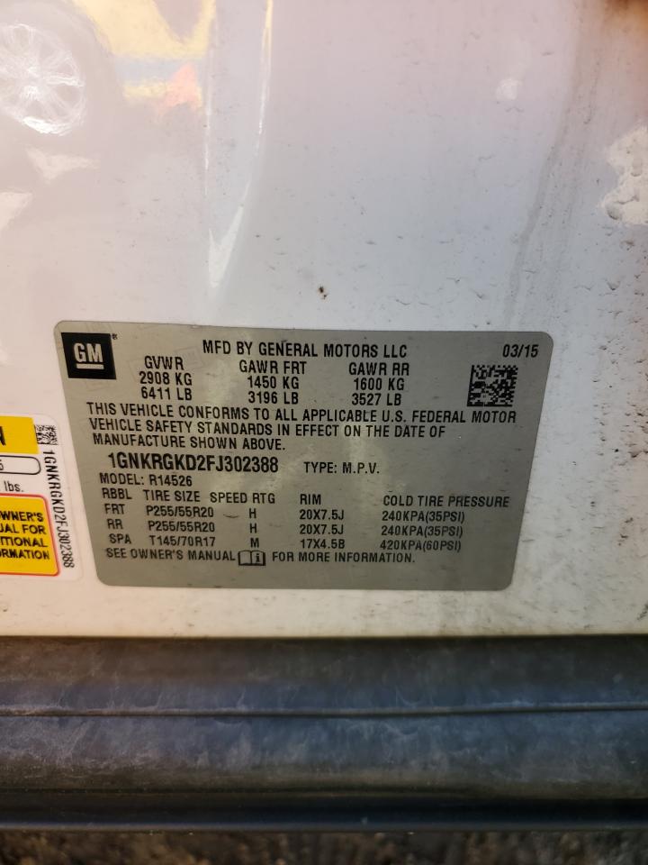 2015 Chevrolet Traverse Lt VIN: 1GNKRGKD2FJ302388 Lot: 70195265
