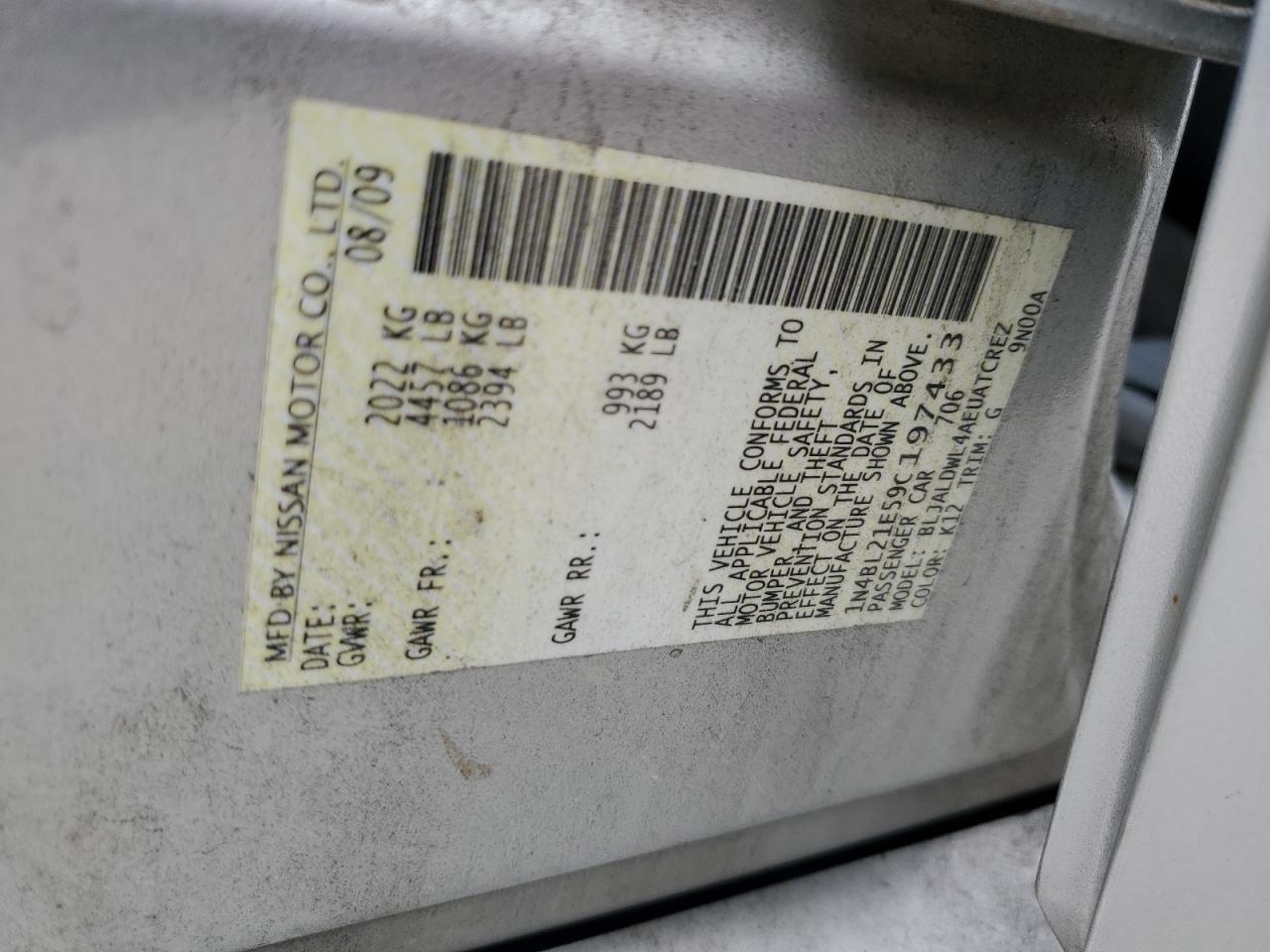 2009 Nissan Altima 3.5Se VIN: 1N4BL21E59C197433 Lot: 69024595