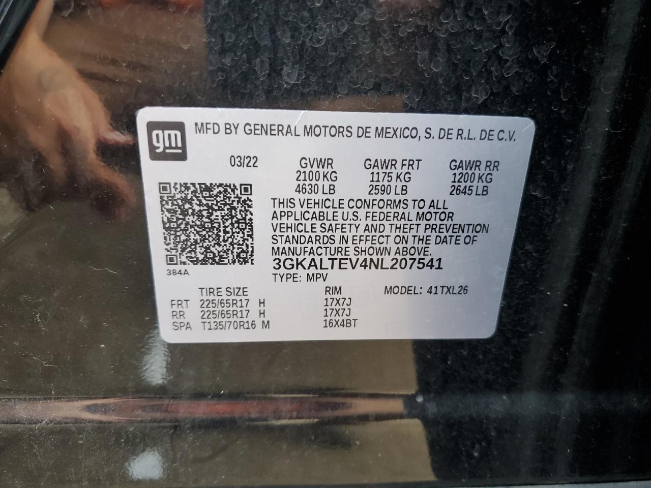 2022 GMC Terrain Sle VIN: 3GKALTEV4NL207541 Lot: 93305295