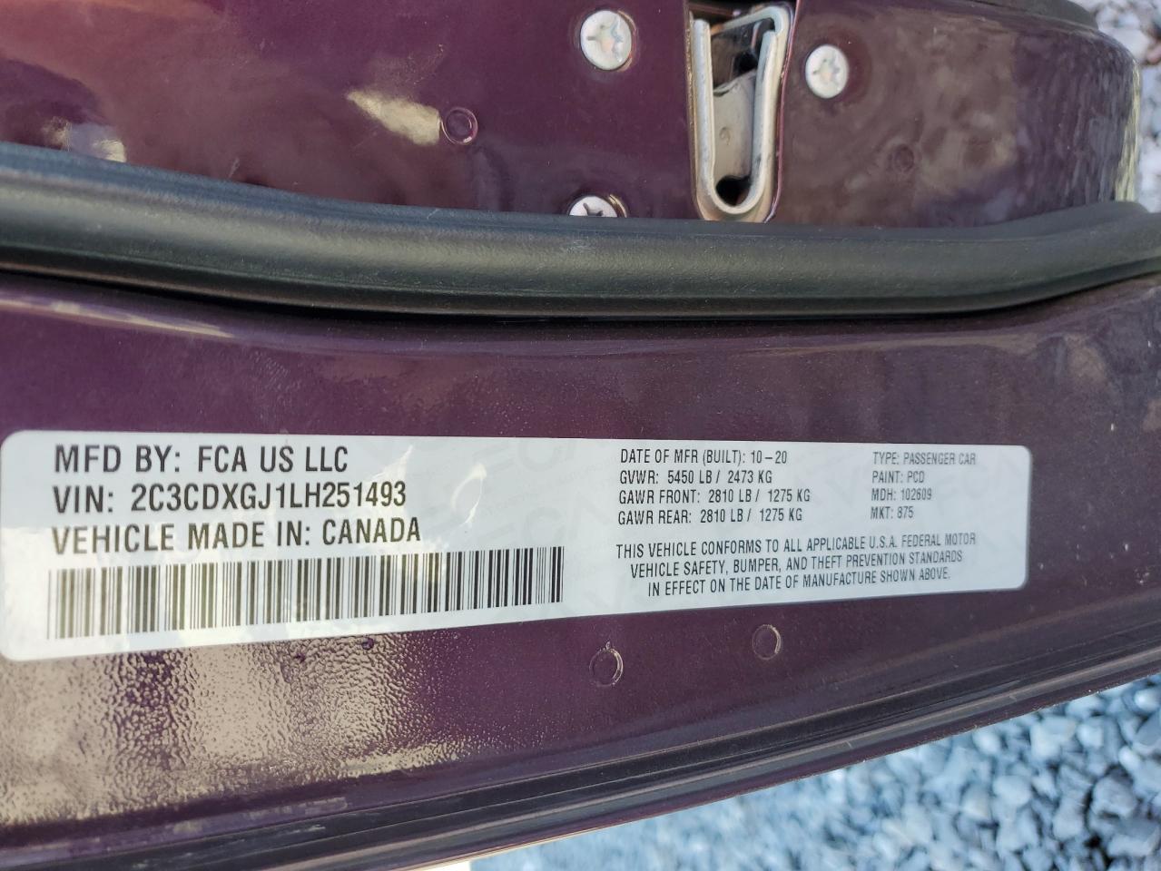 2020 Dodge Charger Scat Pack VIN: 2C3CDXGJ1LH251493 Lot: 69766505