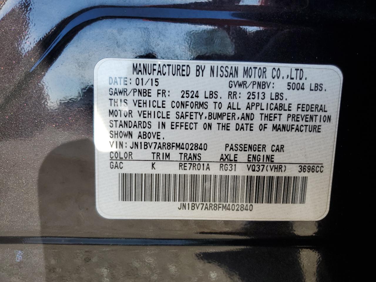 2015 Infiniti Q50 Base VIN: JN1BV7AR8FM402840 Lot: 70261285