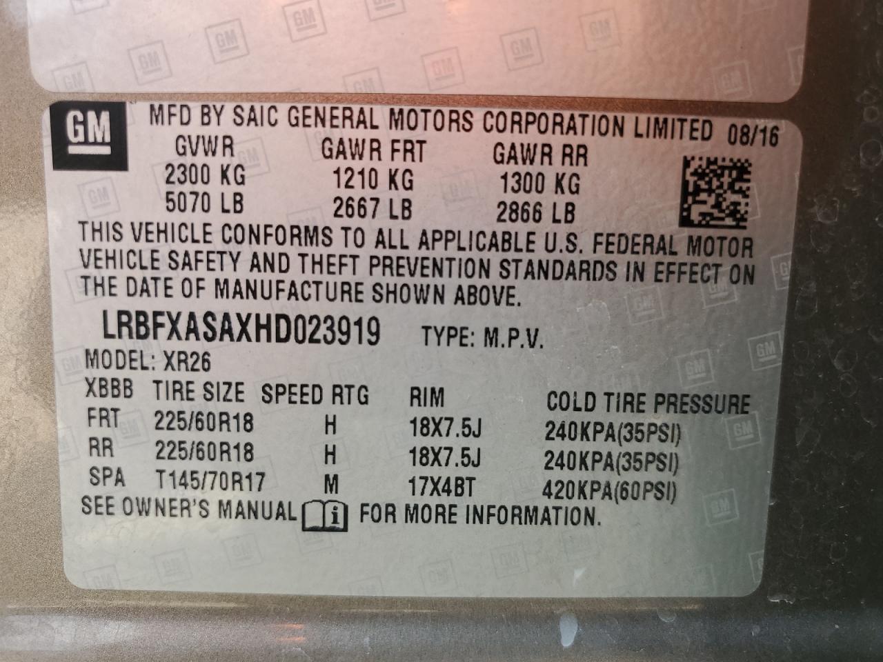 2017 Buick Envision Preferred VIN: LRBFXASAXHD023919 Lot: 68936375