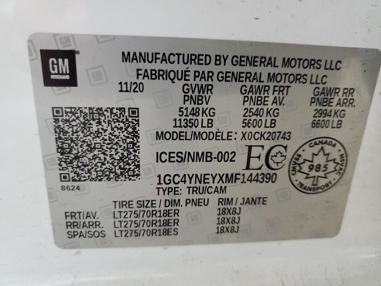 2021 Chevrolet Silverado K2500 Heavy Duty Lt VIN: 1GC4YNEYXMF144390 Lot: 66821025