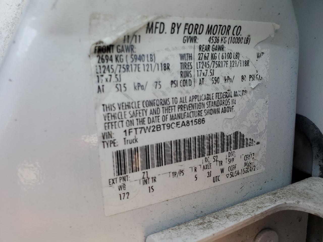 2012 Ford F250 Super Duty VIN: 1FT7W2BT9CEA81586 Lot: 68814445