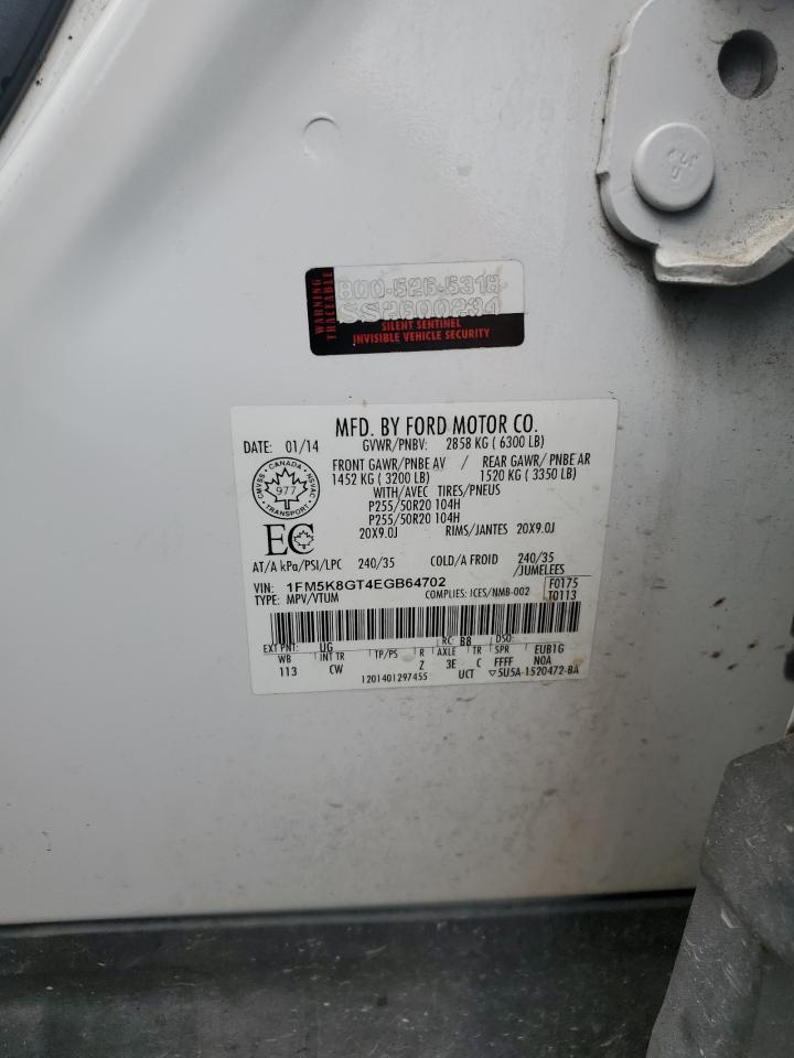 2014 Ford Explorer Sport VIN: 1FM5K8GT4EGB64702 Lot: 69695065