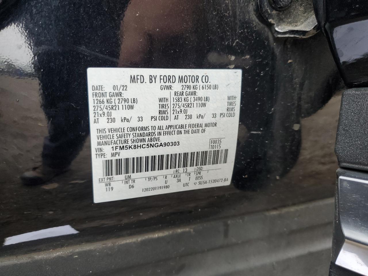 2022 Ford Explorer Platinum VIN: 1FM5K8HC5NGA90303 Lot: 69868485