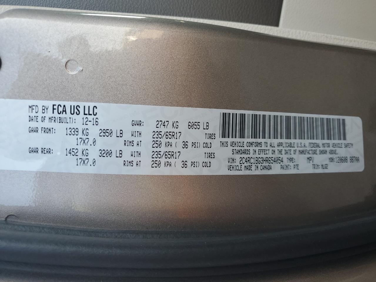 2017 Chrysler Pacifica Touring L VIN: 2C4RC1BG3HR654054 Lot: 69094335