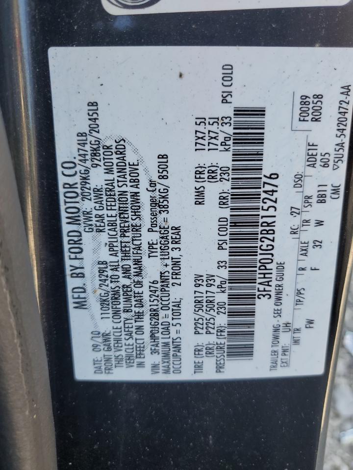 2011 Ford Fusion Sel VIN: 3FAHP0JG2BR152476 Lot: 69287085