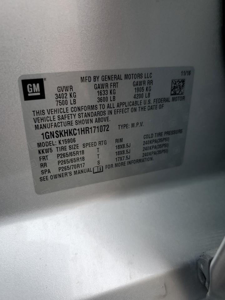 2017 Chevrolet Suburban K1500 Lt VIN: 1GNSKHKC1HR171072 Lot: 66718925