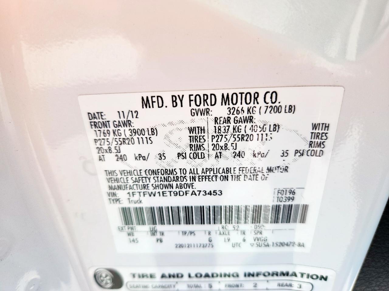 2013 Ford F150 Supercrew VIN: 1FTFW1ET9DFA73453 Lot: 66393685