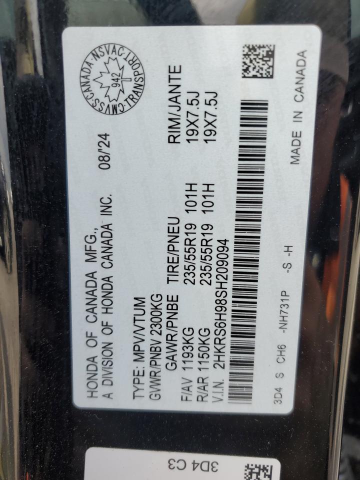 2025 Honda Cr-V Sport Touring VIN: 2HKRS6H98SH209094 Lot: 90227565