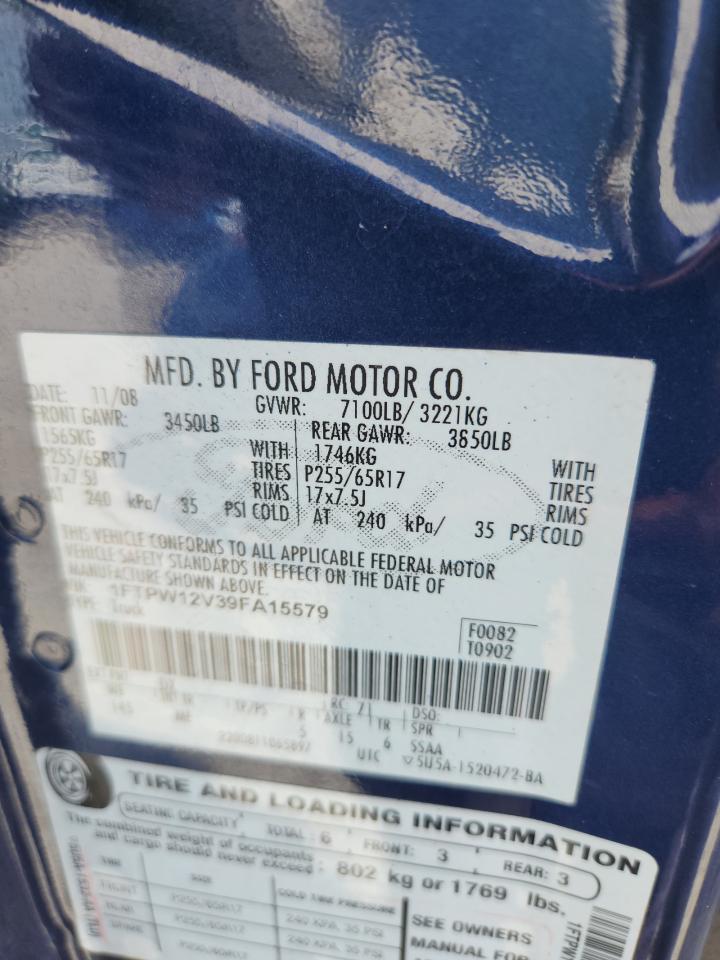 2009 Ford F150 Supercrew VIN: 1FTPW12V39FA15579 Lot: 69618945