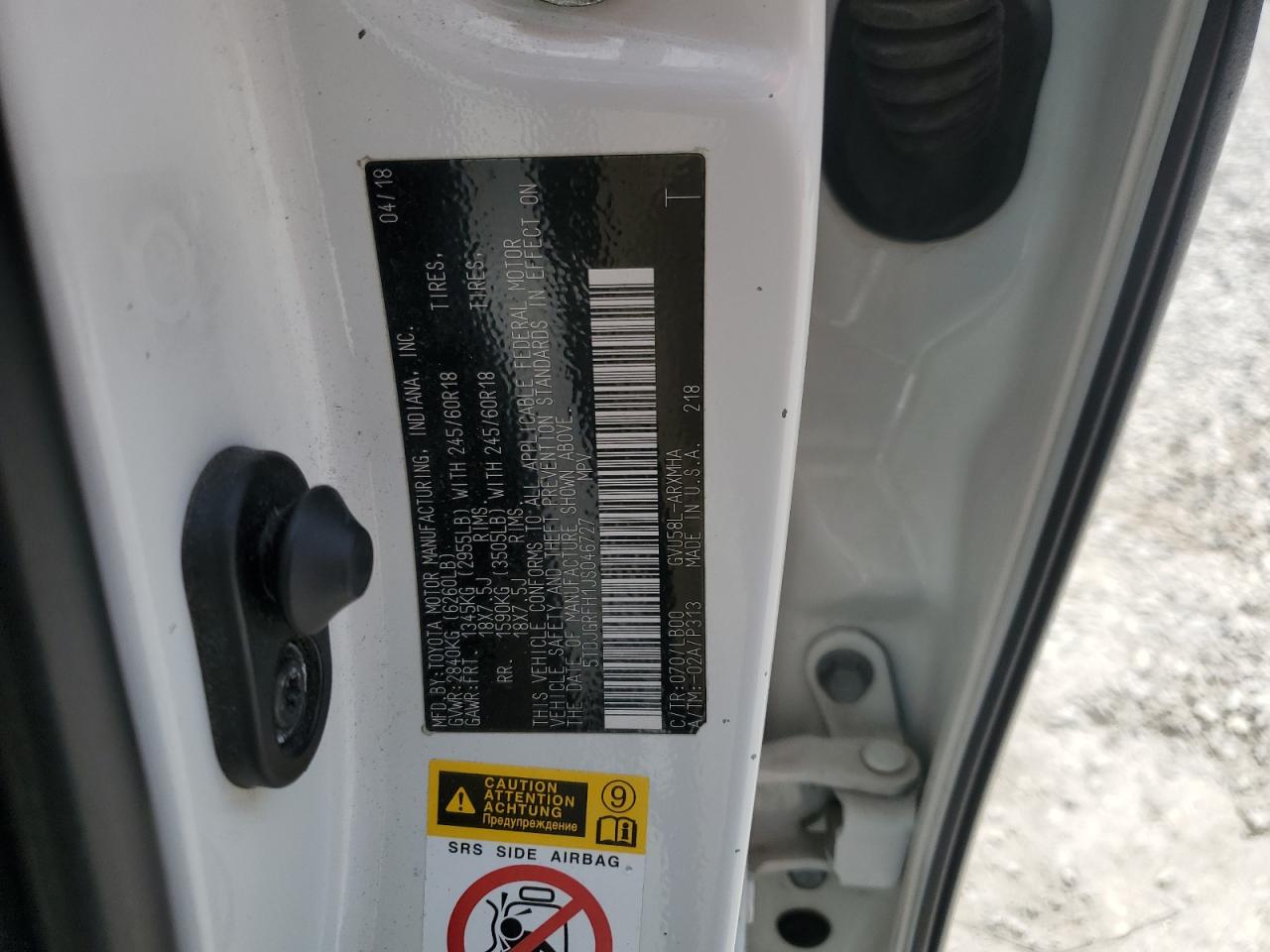 2018 Toyota Highlander Hybrid VIN: 5TDJGRFH1JS046727 Lot: 64011775