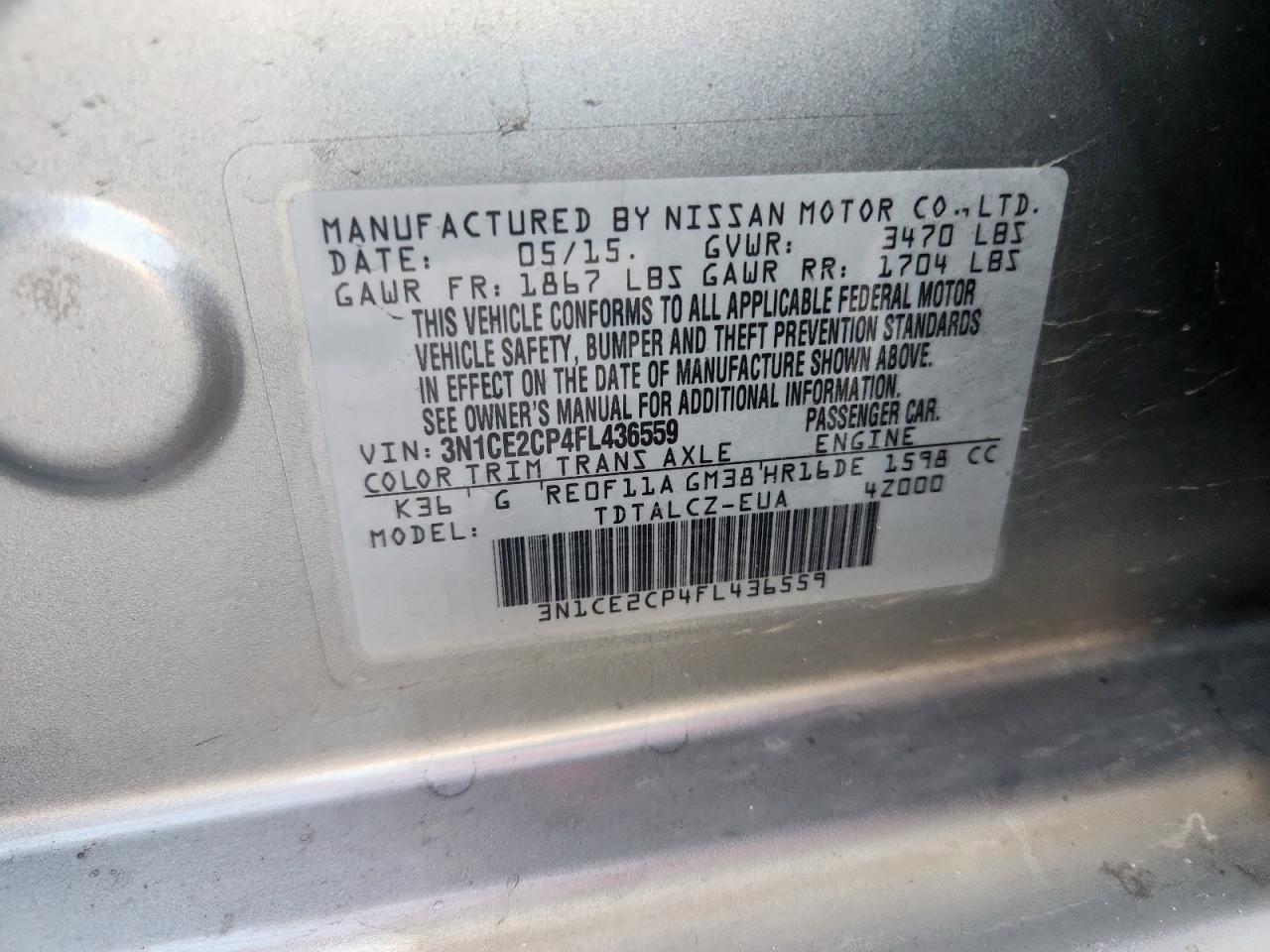 2015 Nissan Versa Note S VIN: 3N1CE2CP4FL436559 Lot: 69506455