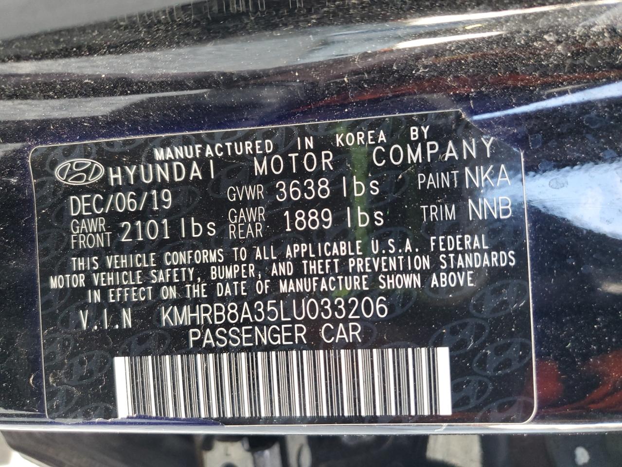 2020 Hyundai Venue Se VIN: KMHRB8A35LU033206 Lot: 70346945