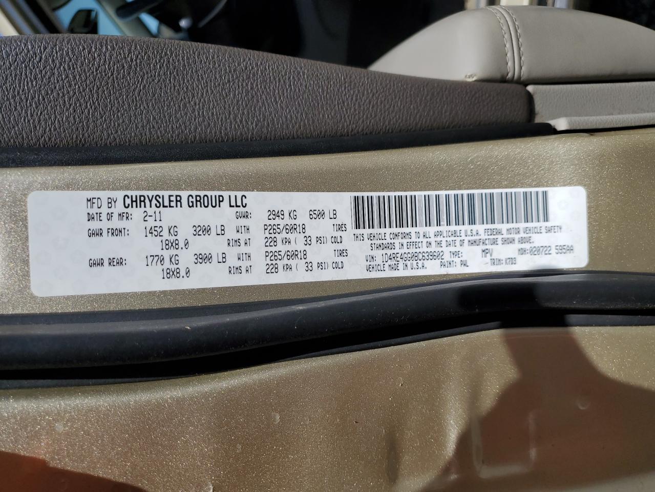 2011 Dodge Durango Crew VIN: 1D4RE4GG0BC639602 Lot: 69741555