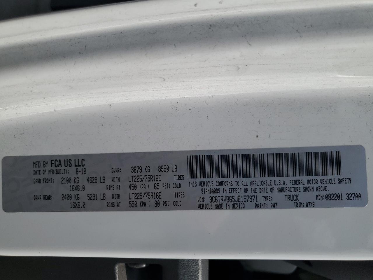3C6TRVBG5JE157971 2018 Ram Promaster 1500 1500 High