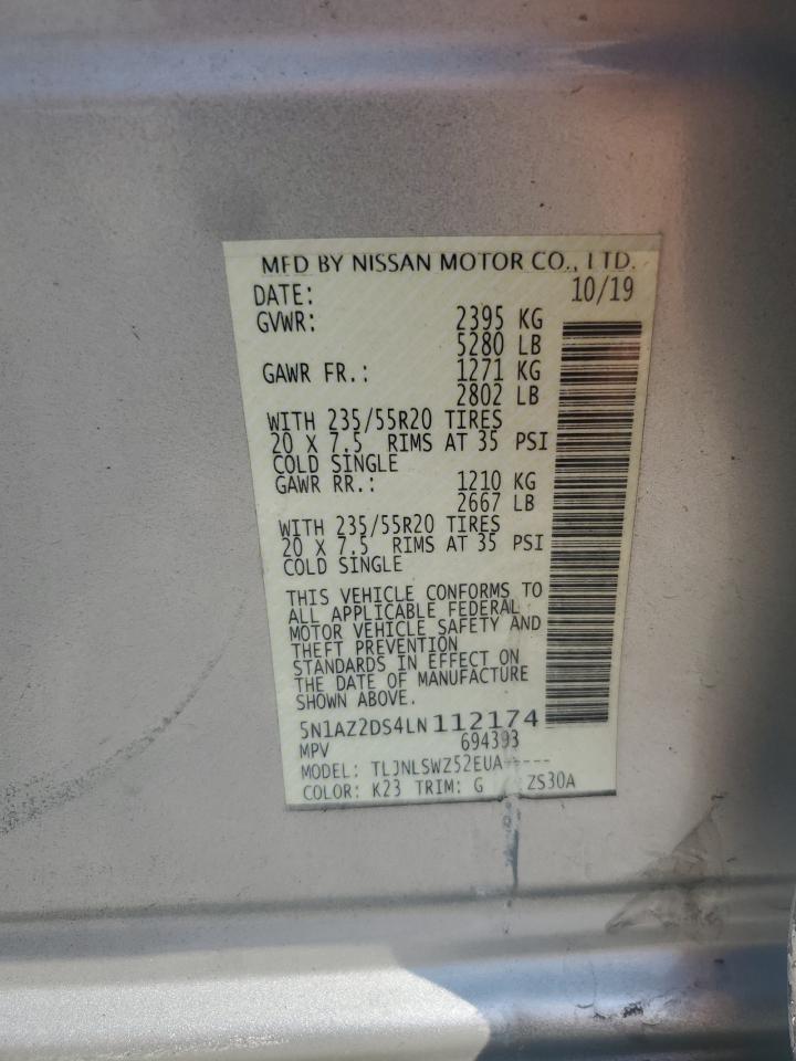 2020 Nissan Murano Platinum VIN: 5N1AZ2DS4LN112174 Lot: 67897525