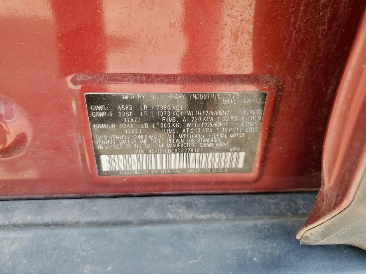 4S4BRCBC8D3228187 2013 Subaru Outback 2.5I Premium