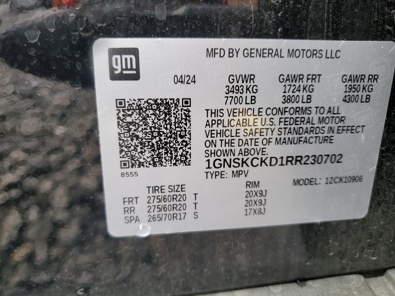 2024 Chevrolet Suburban K1500 Lt VIN: 1GNSKCKD1RR230702 Lot: 70027265