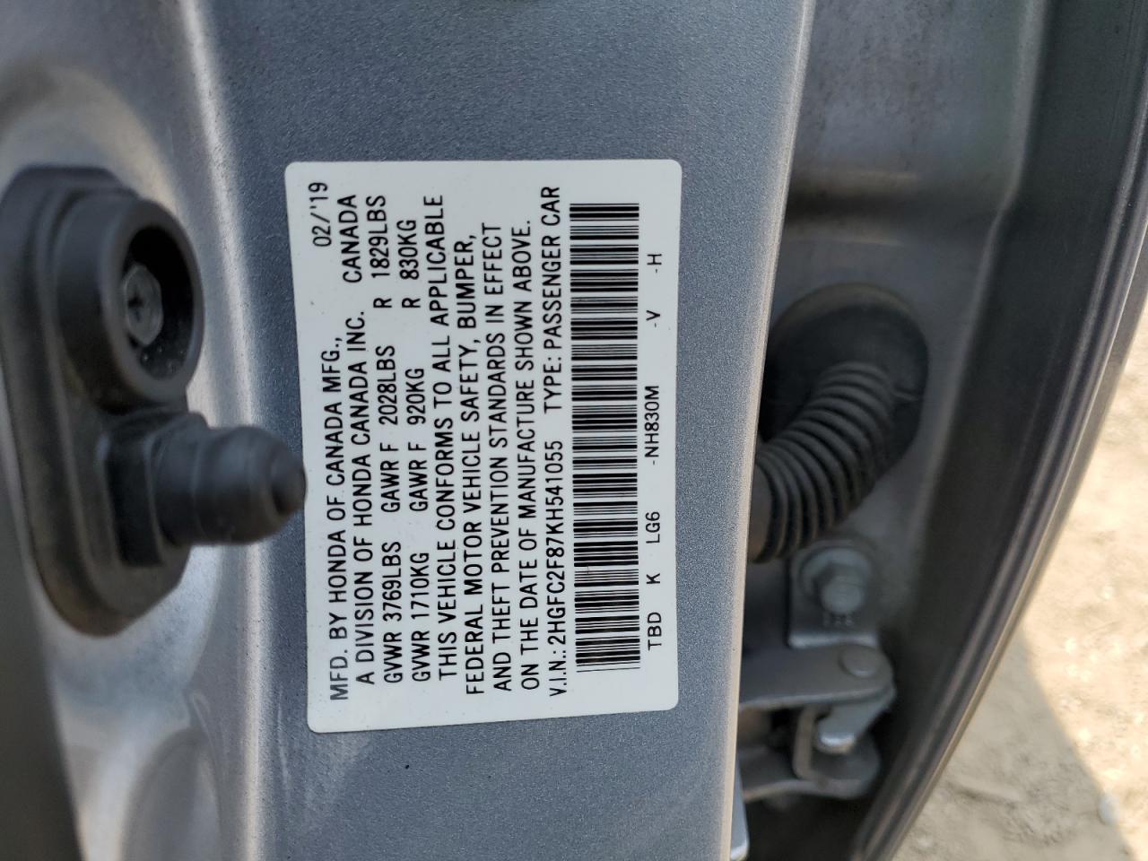 2019 Honda Civic Sport VIN: 2HGFC2F87KH541055 Lot: 68161005