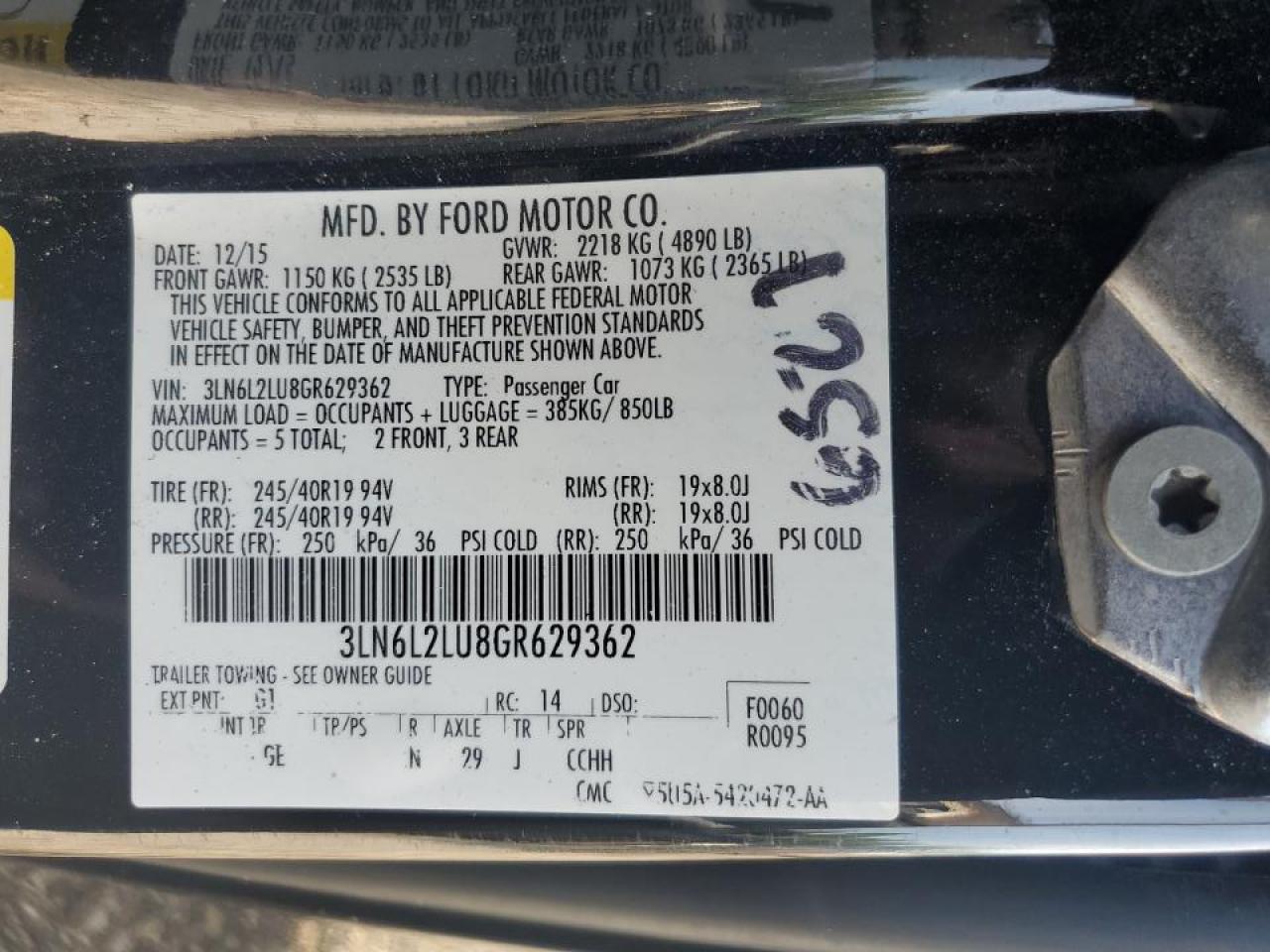 2016 Lincoln Mkz Hybrid VIN: 3LN6L2LU8GR629362 Lot: 68838705