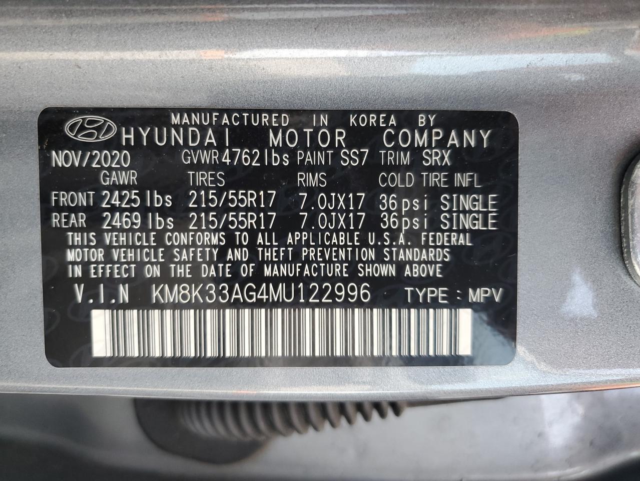 2021 Hyundai Kona Limited VIN: KM8K33AG4MU122996 Lot: 69023475